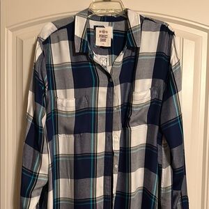 Blue Plaid Button-Up Shirt